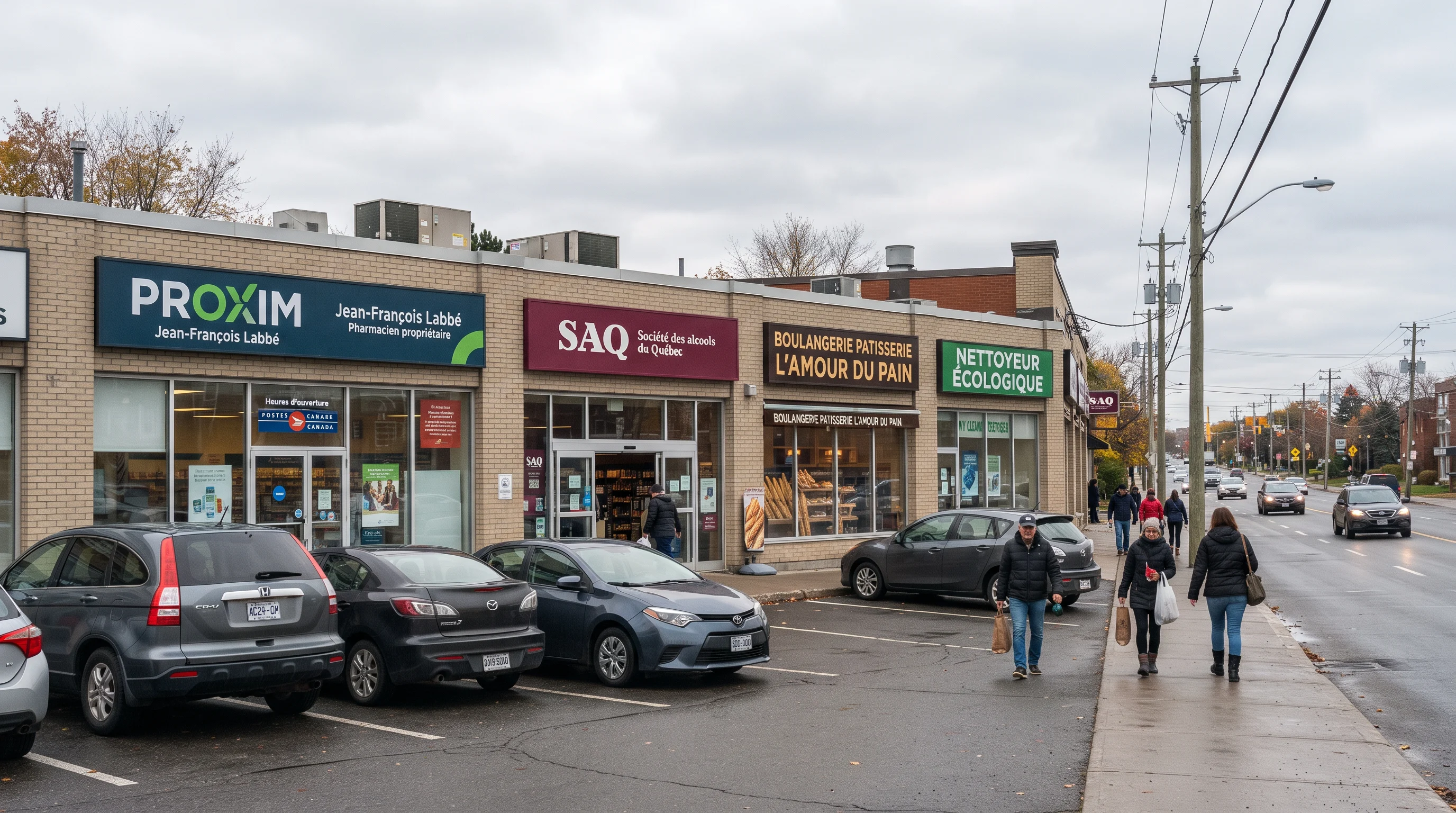 Street-facing commercial premises with several storefronts
